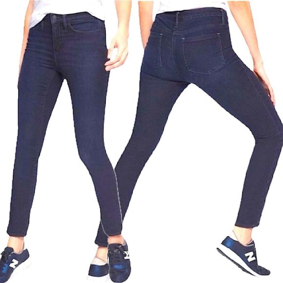 Athleta Sculptek Skinny Jeans Overdye Wash Dark Blue Denim Size 4 T Tall Long - Picture 1 of 9